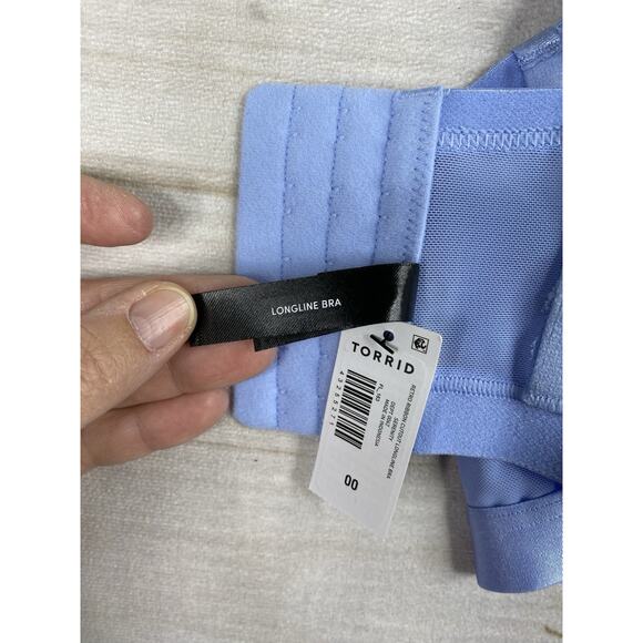 Torrid Bra Panty Set 00 L Blue Retro Ribbon Cutout Serenity Underwire Strap NWT - Picture 13 of 14